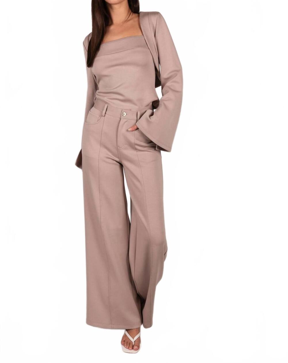 NEW P.CILL women's modal pleated wide leg trousers in butter